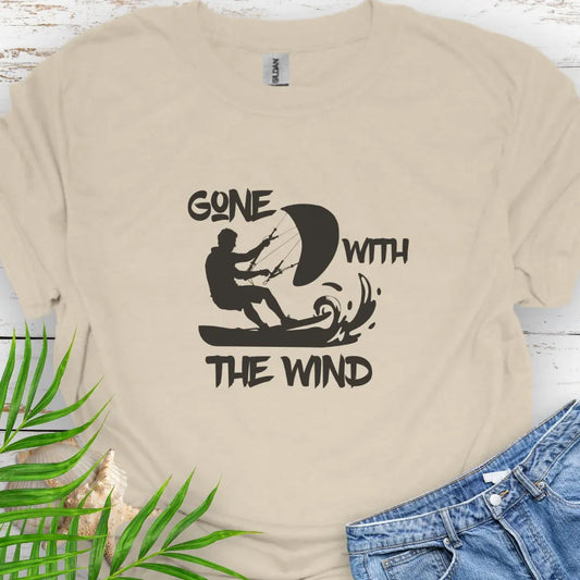 Natural T-shirt with a windsurfer and the text Gone With the Wind.