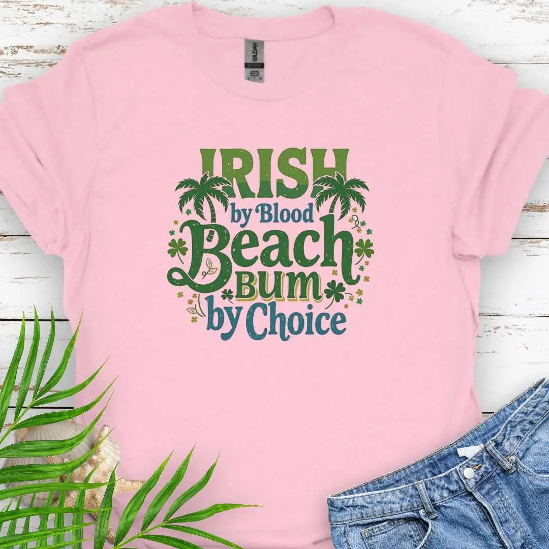 Pink Irish by Blood Beach Bum by Choice T-shirt with palm trees and shamrock graphics keeps you cozy and warm for Irish festivities like St. Patrick's Day! Show off your Irish Pride!
