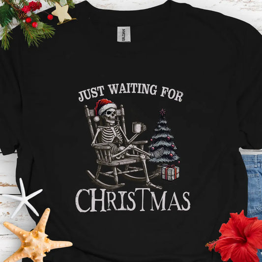 Christmas Skeleton T-shirt  T-Shirt Black-5XL Everythings Beachy