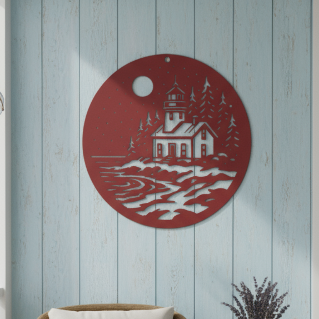 Lighthouse_Metal_Sign__Coastal_Nautic_Red_Simple_Wood_BKGD_Mockup.png