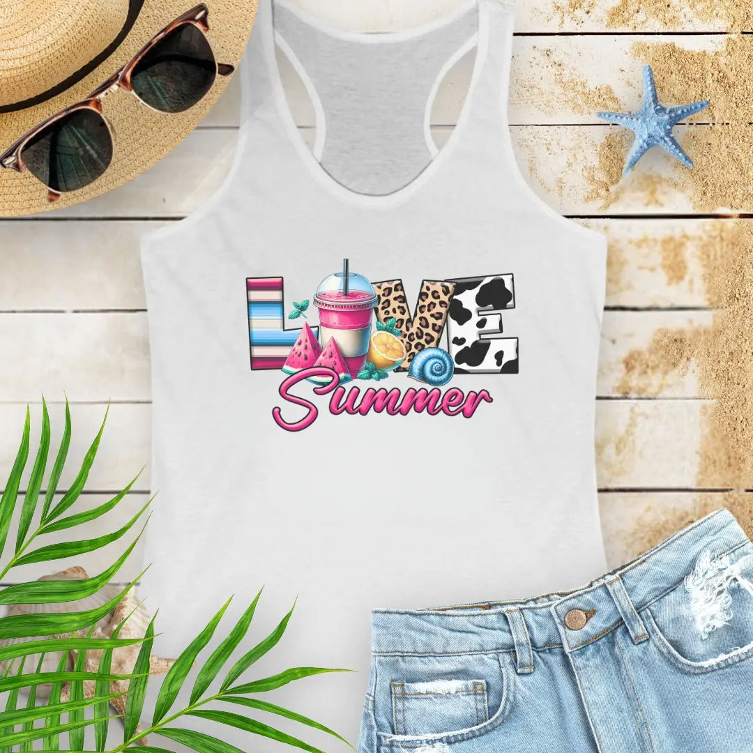 Love Summer Tank Top Tank Top 2XL-Solid-White Everythings Beachy