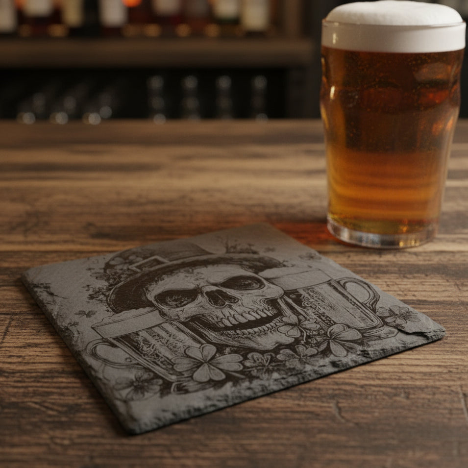 Lucky Pint Skull Engraved Coaster