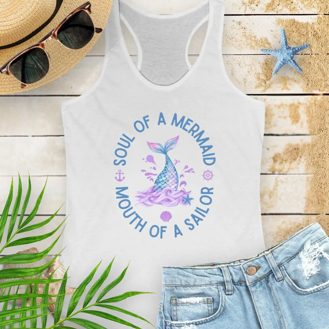 Mermaid Soul Sailor Mouth Tank Top Tank Top 2XL-Solid-White Everythings Beachy