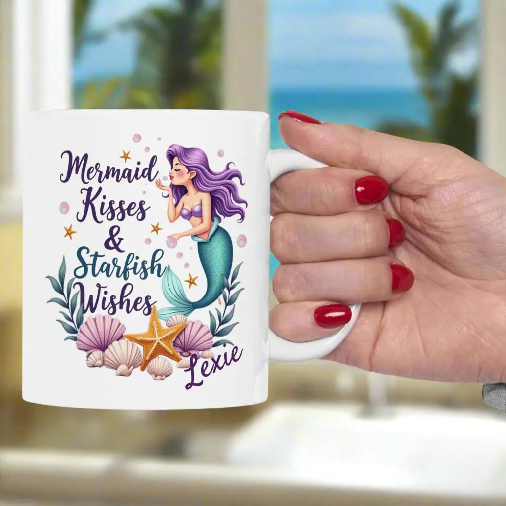 Mermaid Kisses Starfish Wishes Mug | Personalized Personalized Mug 11oz Everythings Beachy