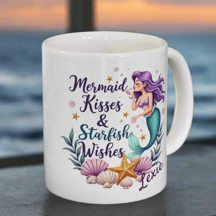 Mermaid Kisses Starfish Wishes Mug | Personalized Personalized Mug Everythings Beachy