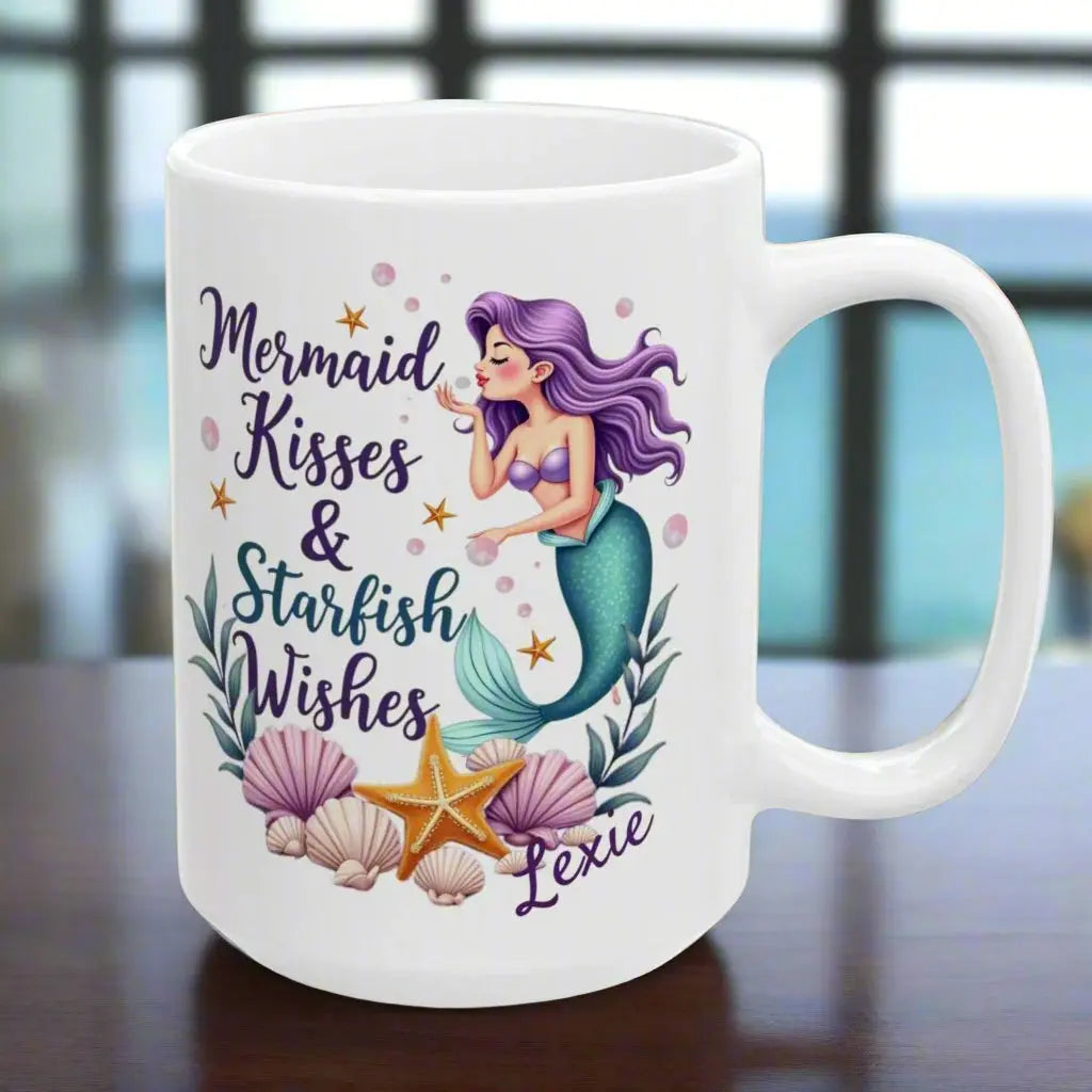 Mermaid Kisses Starfish Wishes Mug | Personalized Personalized Mug 15oz Everythings Beachy