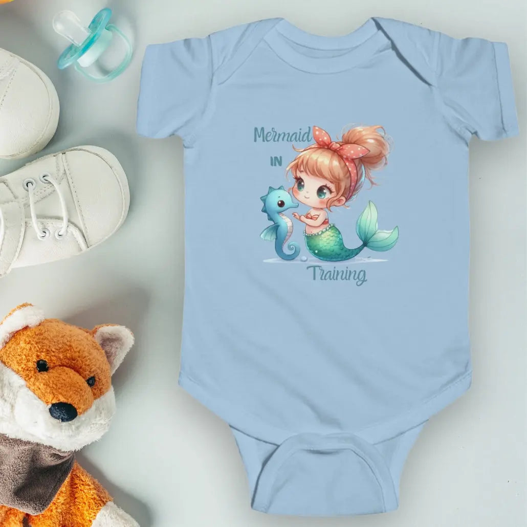 Mermaid in Training Bodysuit baby bodysuits Light-Blue-24M Everythings Beachy
