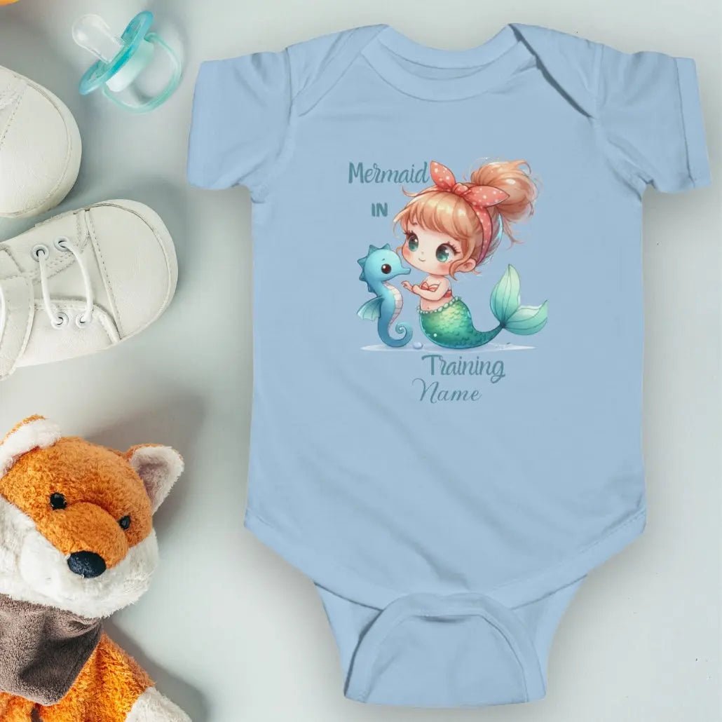 Mermaid in Training Bodysuit | Personalized baby bodysuits Light-Blue-24M Everythings Beachy