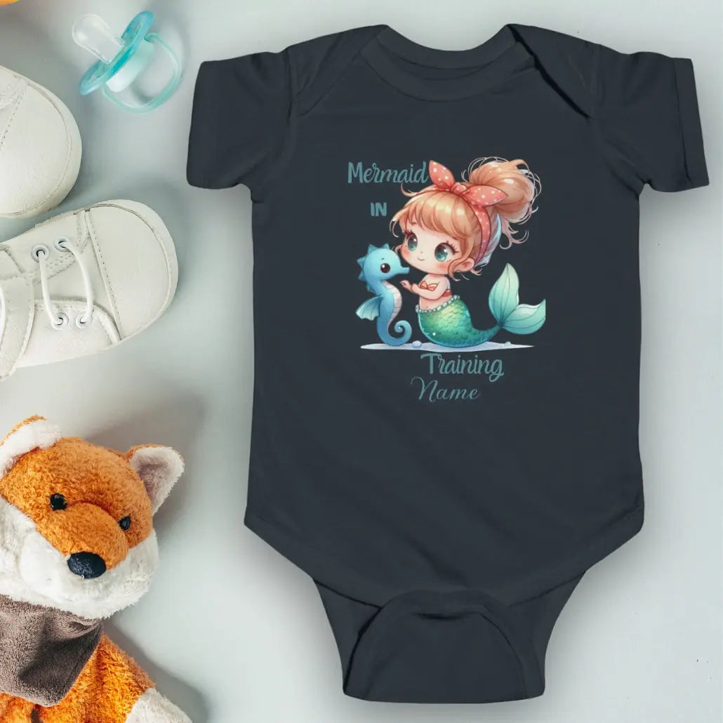 Mermaid in Training Bodysuit | Personalized baby bodysuits Black-24M Everythings Beachy