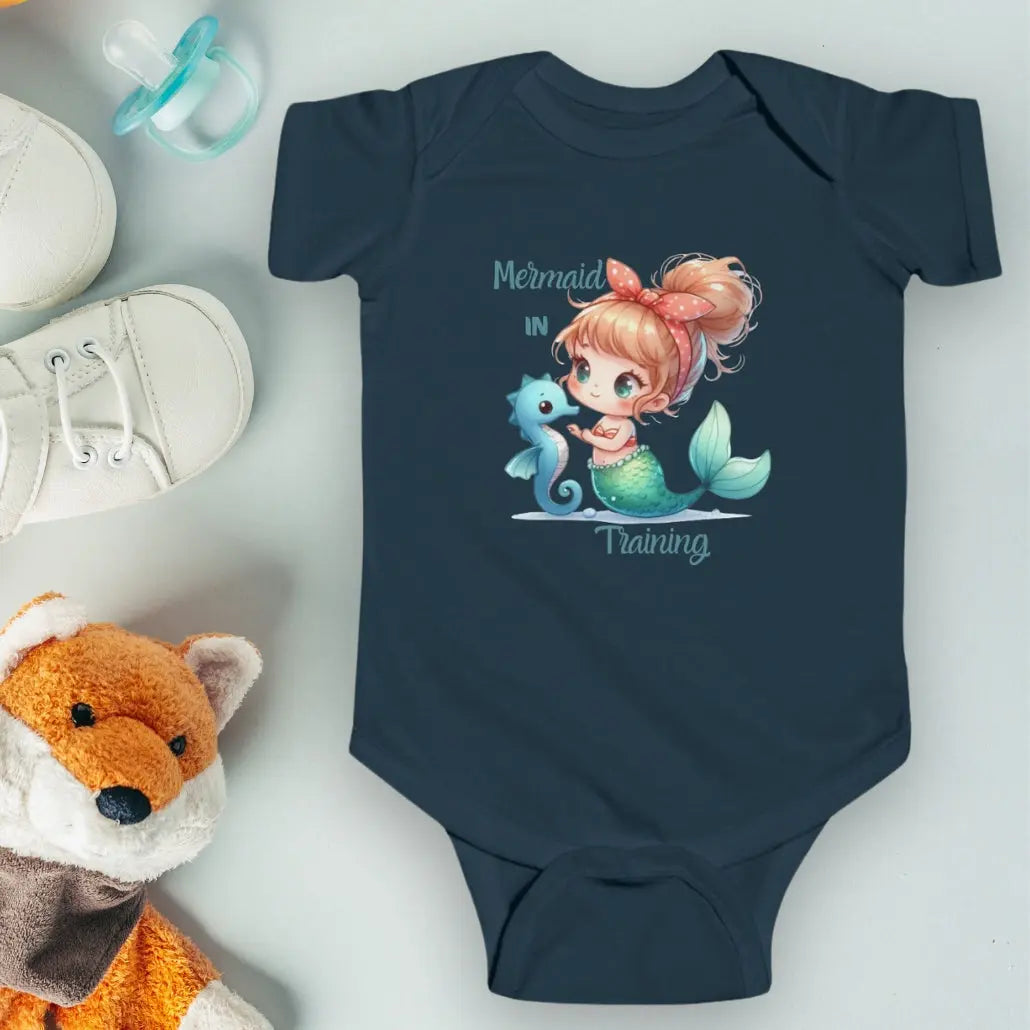 Mermaid in Training Bodysuit baby bodysuits Navy-24M Everythings Beachy