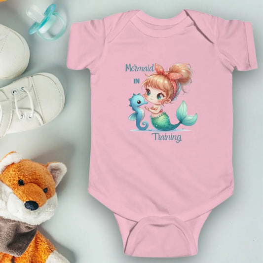 Mermaid in Training Bodysuit  baby bodysuits Pink-24M Everythings Beachy