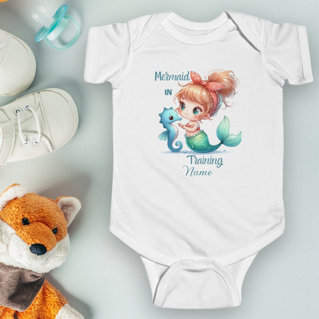 Mermaid in Training Bodysuit | Personalized baby bodysuits White-24M Everythings Beachy