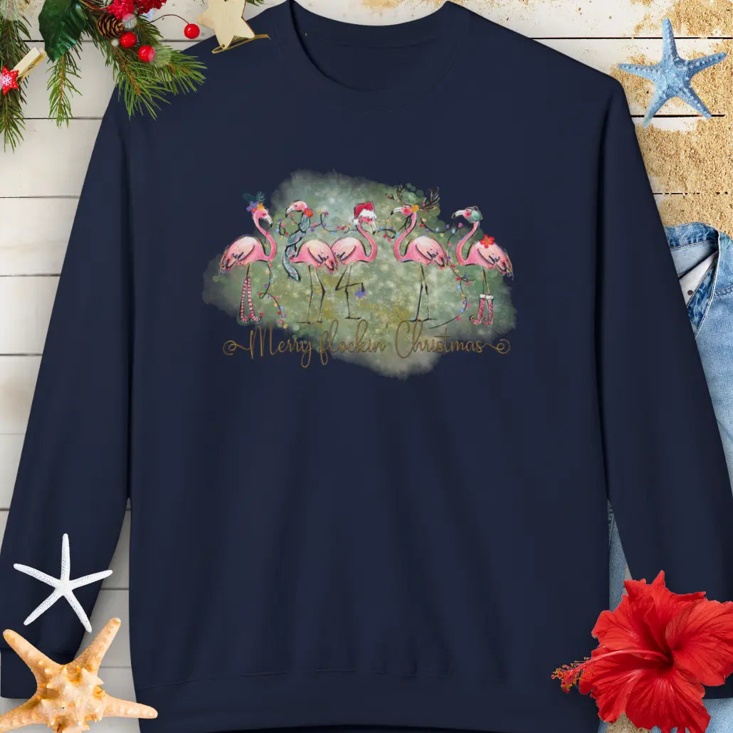 Merry Flockin' Christmas Sweatshirt Sweatshirt Navy-4XL Everythings Beachy