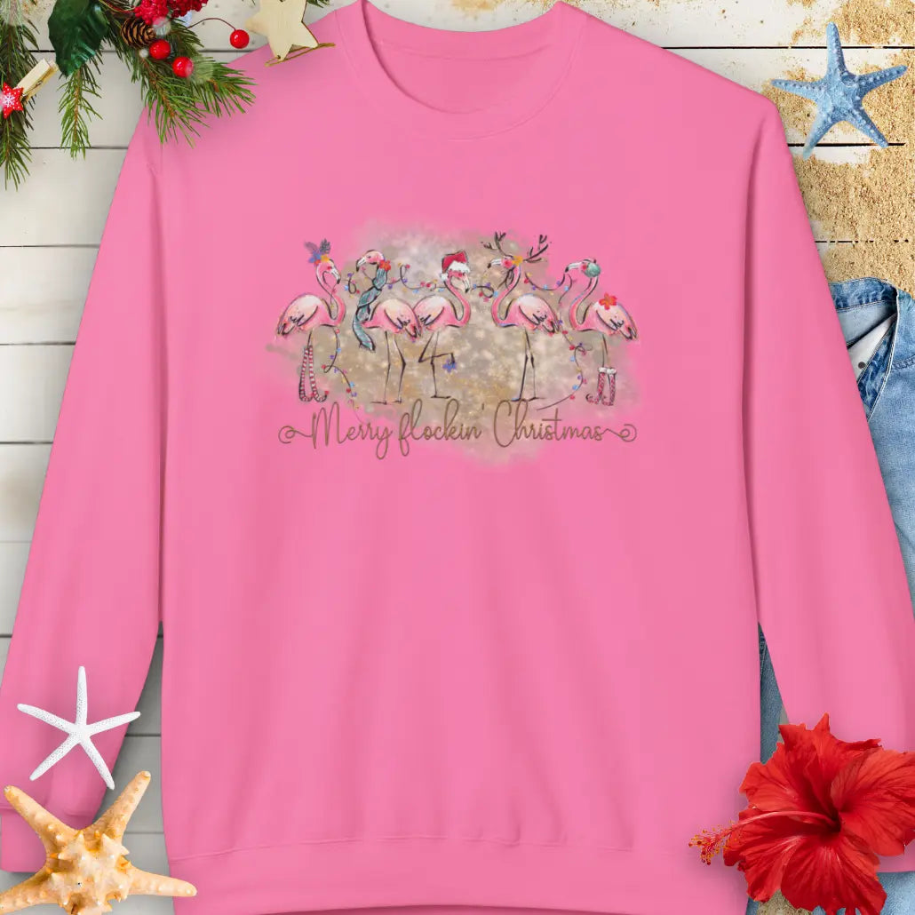 Merry Flockin' Christmas Sweatshirt Sweatshirt Pink-Lemonade-4XL Everythings Beachy