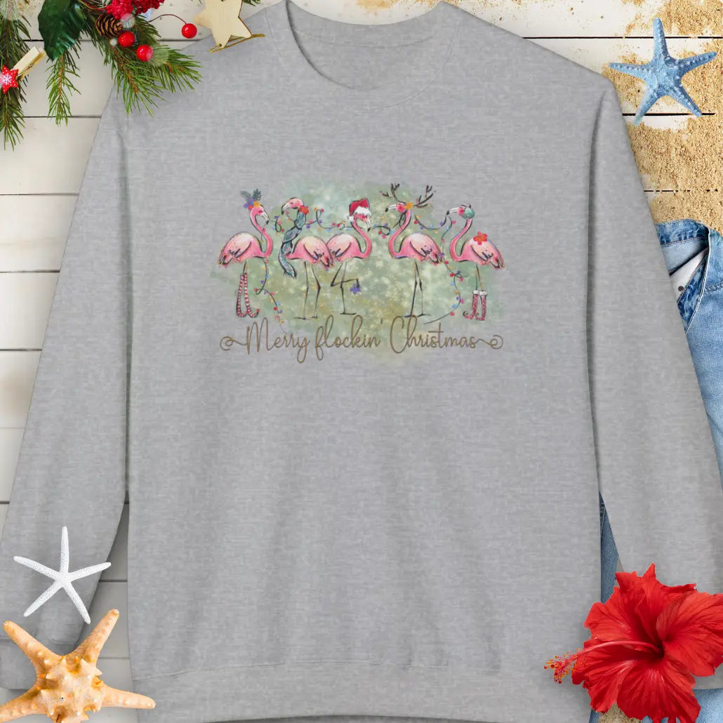Merry Flockin' Christmas Sweatshirt Sweatshirt Sport-Grey-4XL Everythings Beachy