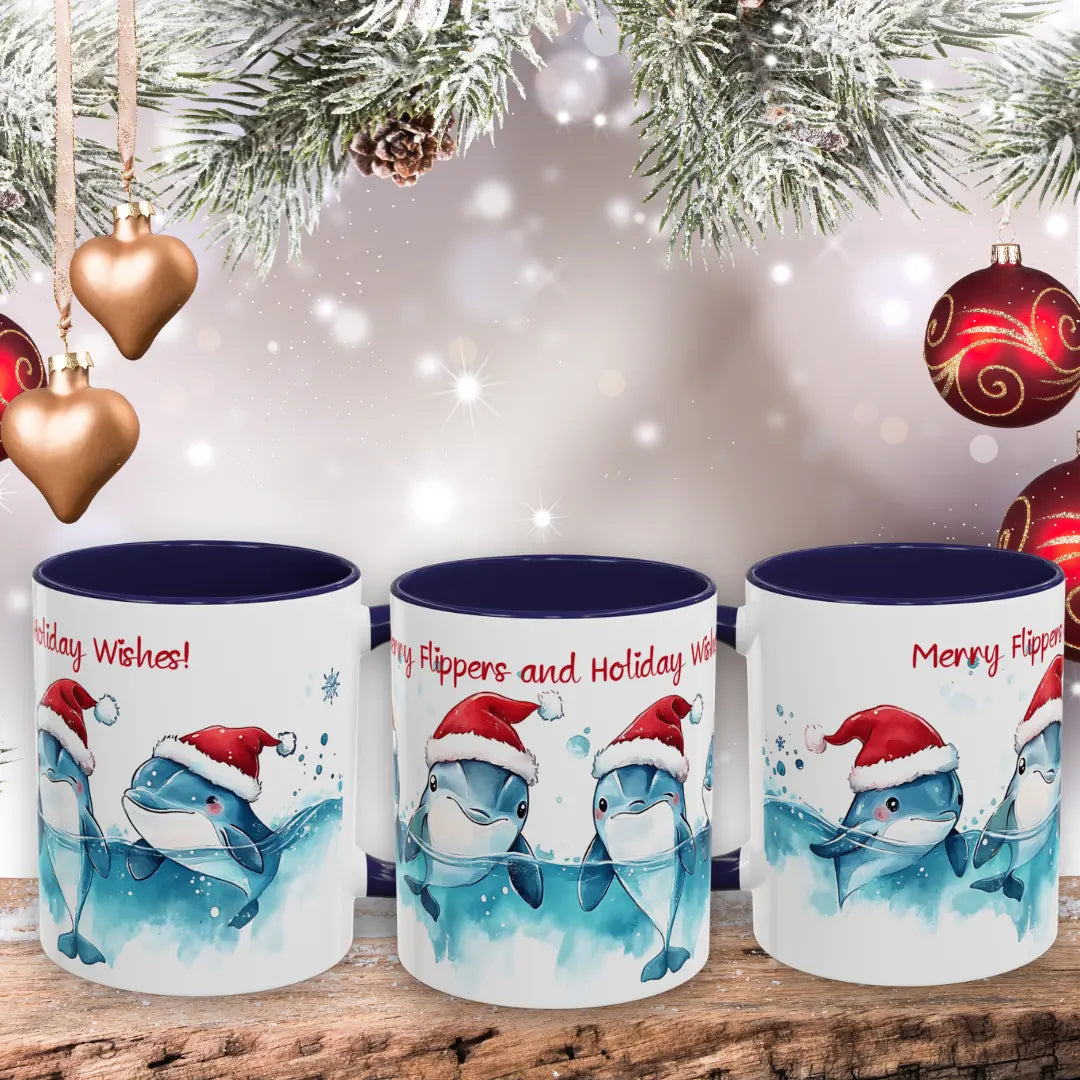 Merry Flippers Holiday Wishes Mug Mug 15oz-Navy Everythings Beachy
