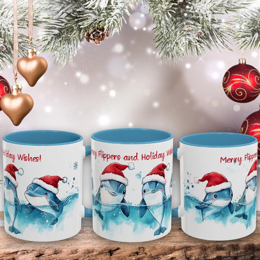Merry Flippers Holiday Wishes Mug Mug 15oz-Light-Blue Everythings Beachy