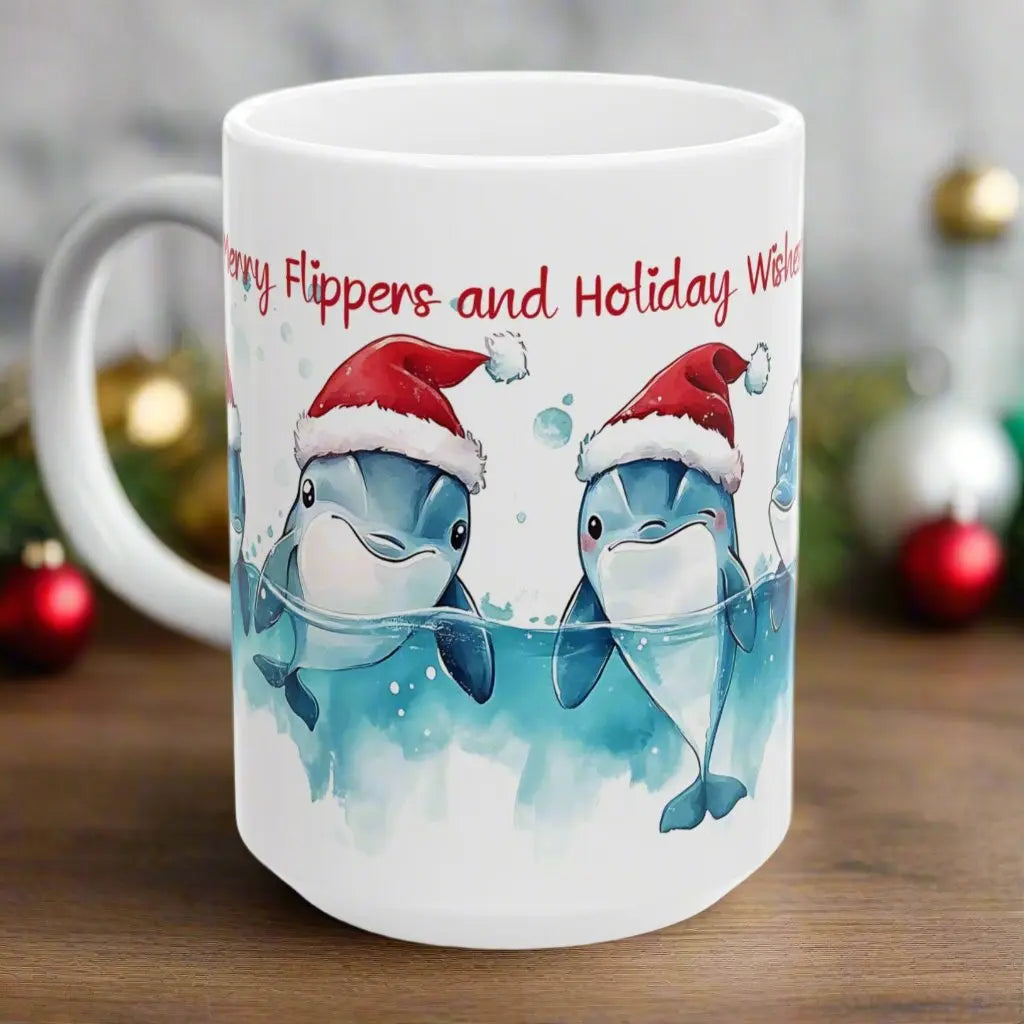 Merry Flippers Holiday Wishes Mug Mug 15oz-white Everythings Beachy