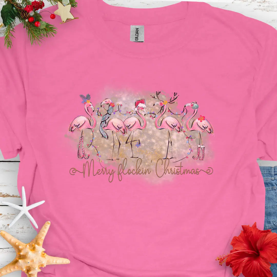 Merry Flockin' Christmas T-Shirt T-Shirt Azalea-3XL Everythings Beachy