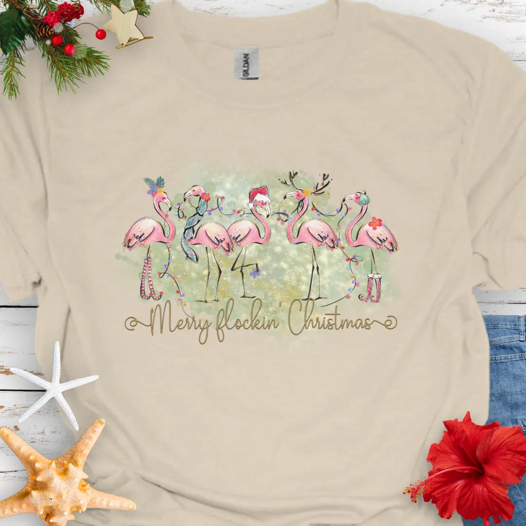 Merry Flockin' Christmas T-Shirt T-Shirt Natural-3XL Everythings Beachy
