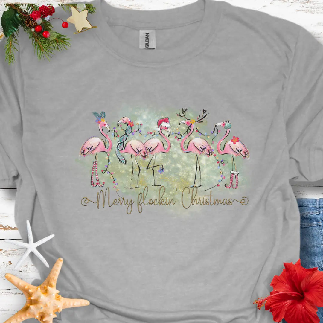Merry Flockin' Christmas T-Shirt T-Shirt Sport-Grey-5XL Everythings Beachy