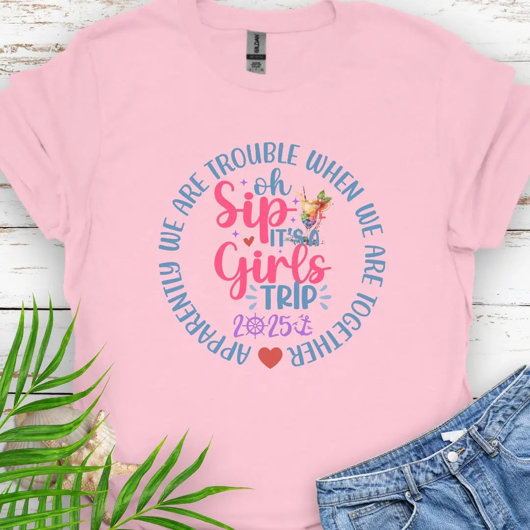 Oh Sip, Girl's Cruise 2025 T-Shirt T-Shirt Light-Pink-3XL Everythings Beachy