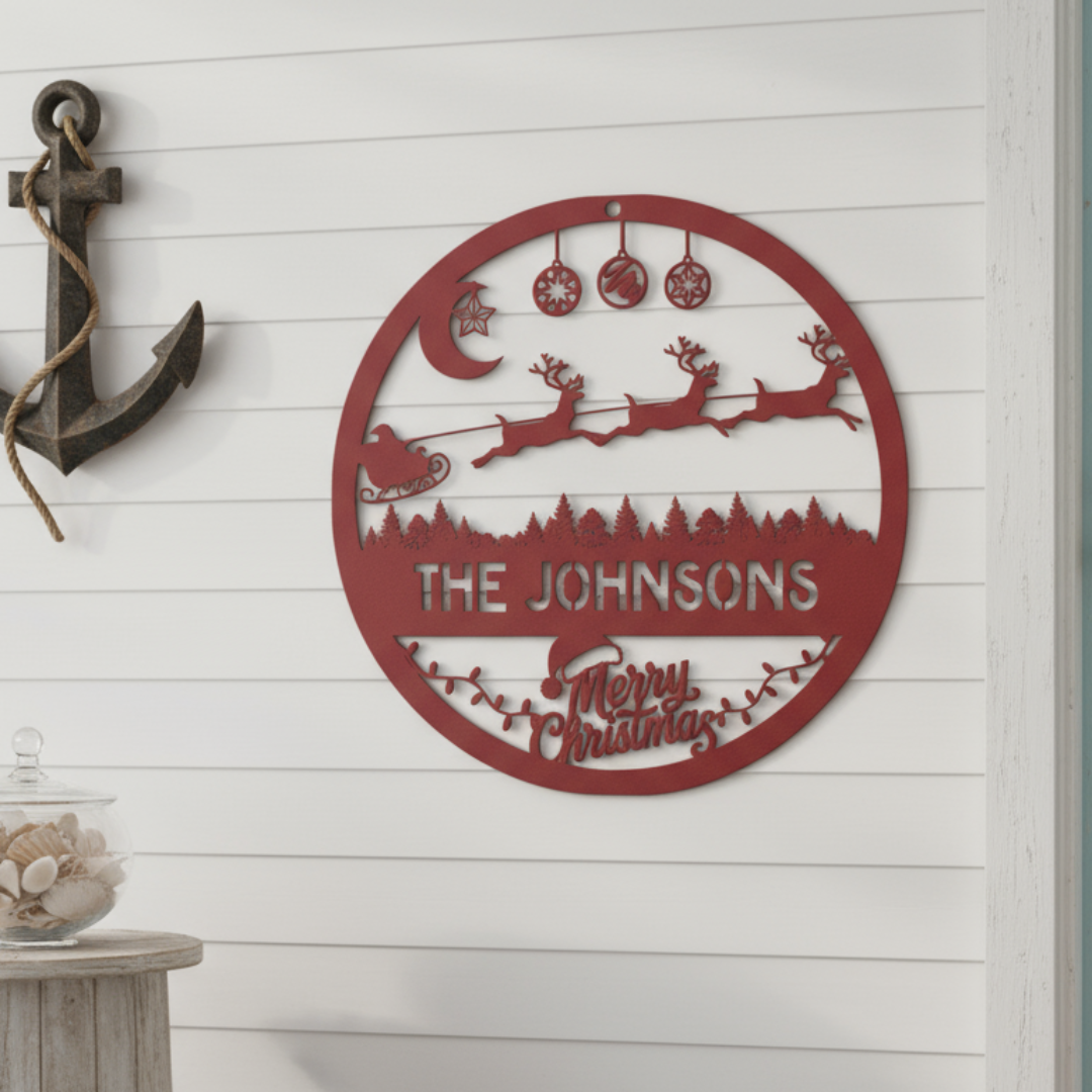 Personalized_Merry_Christmas_Metal_Sign__Red_Simple_Wood_BKGD_Mockup.png