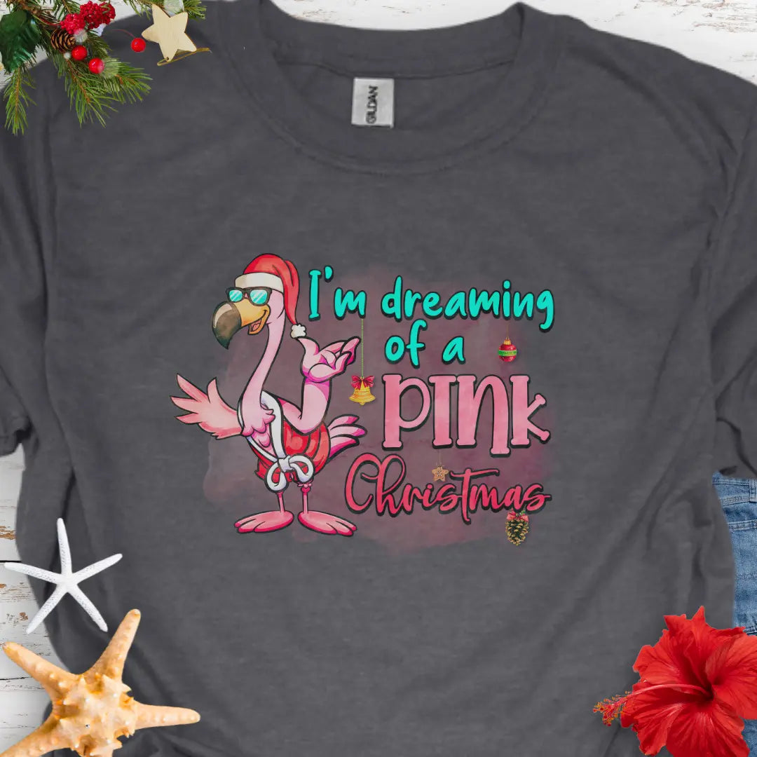 Dreaming Pink Christmas T-Shirt T-Shirt Dark-Heather-5XL Everythings Beachy