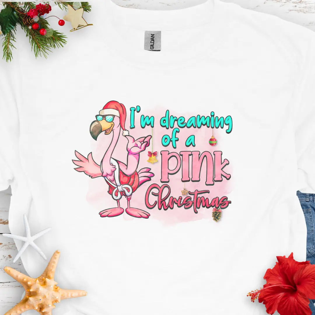 Dreaming Pink Christmas T-Shirt T-Shirt White-5XL Everythings Beachy