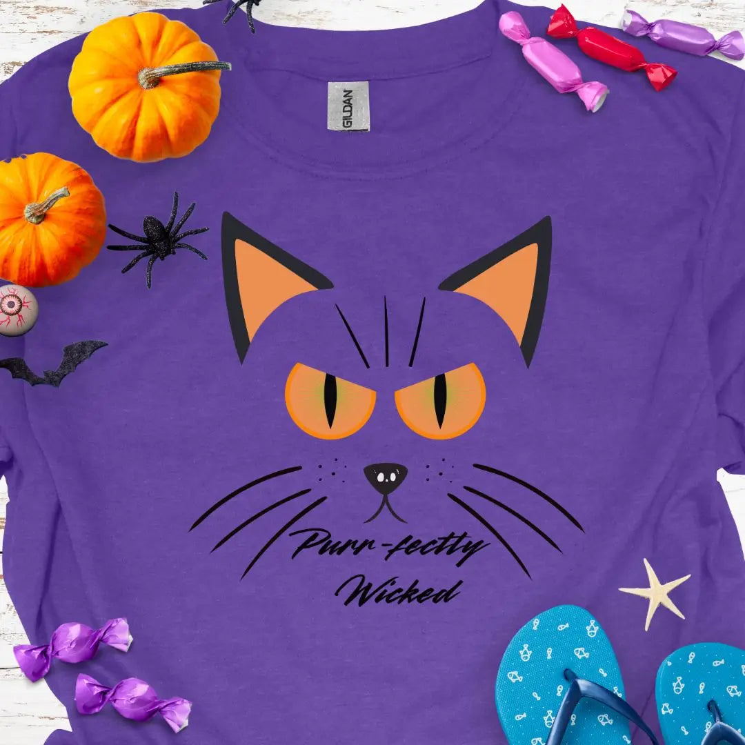 Purr-fectly Wicked T-Shirt (front/back)  T-Shirt 3XL-Heather-Purple Everythings Beachy