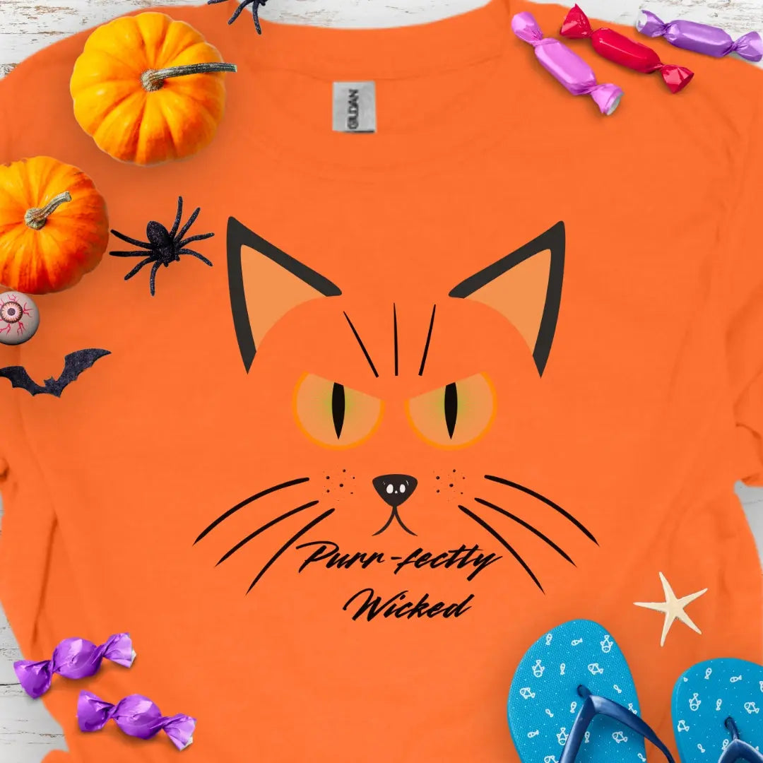 Purr-fectly Wicked T-Shirt (front/back)  T-Shirt 4XL-Orange Everythings Beachy