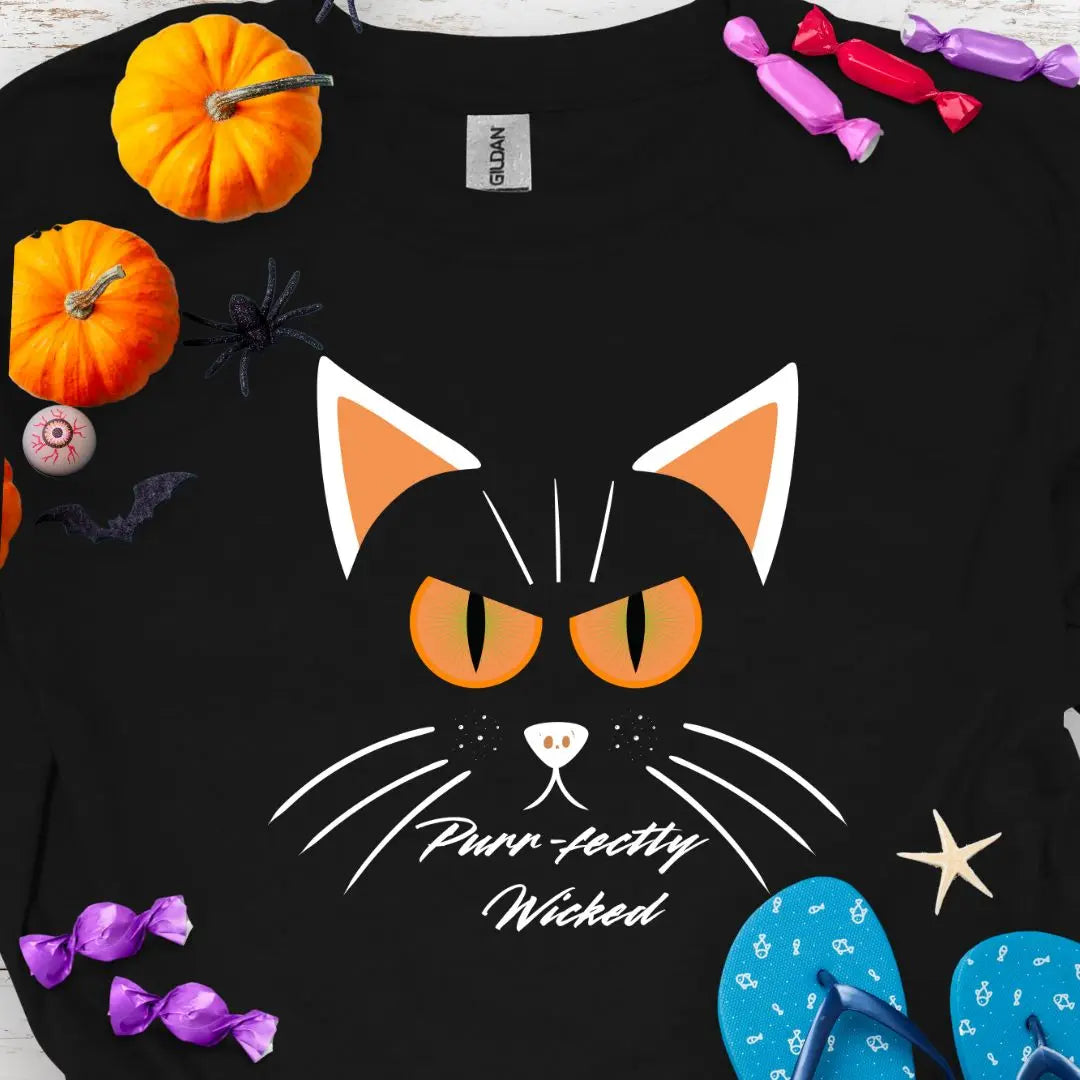 Purr-fectly Wicked T-Shirt (front/back)  T-Shirt 5XL-Charcoal Everythings Beachy