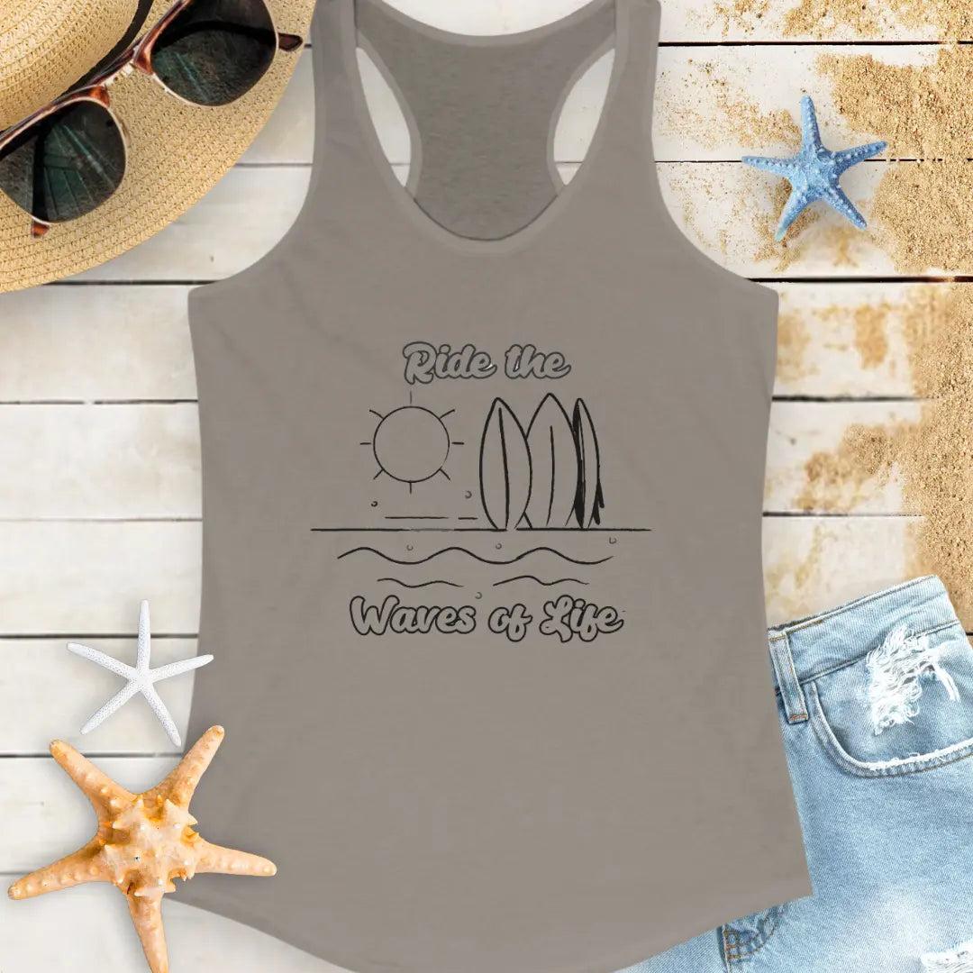 Ride the Waves of Life Surf Tank Top Tank Top 2XL-Solid-Warm-Gray Everythings Beachy