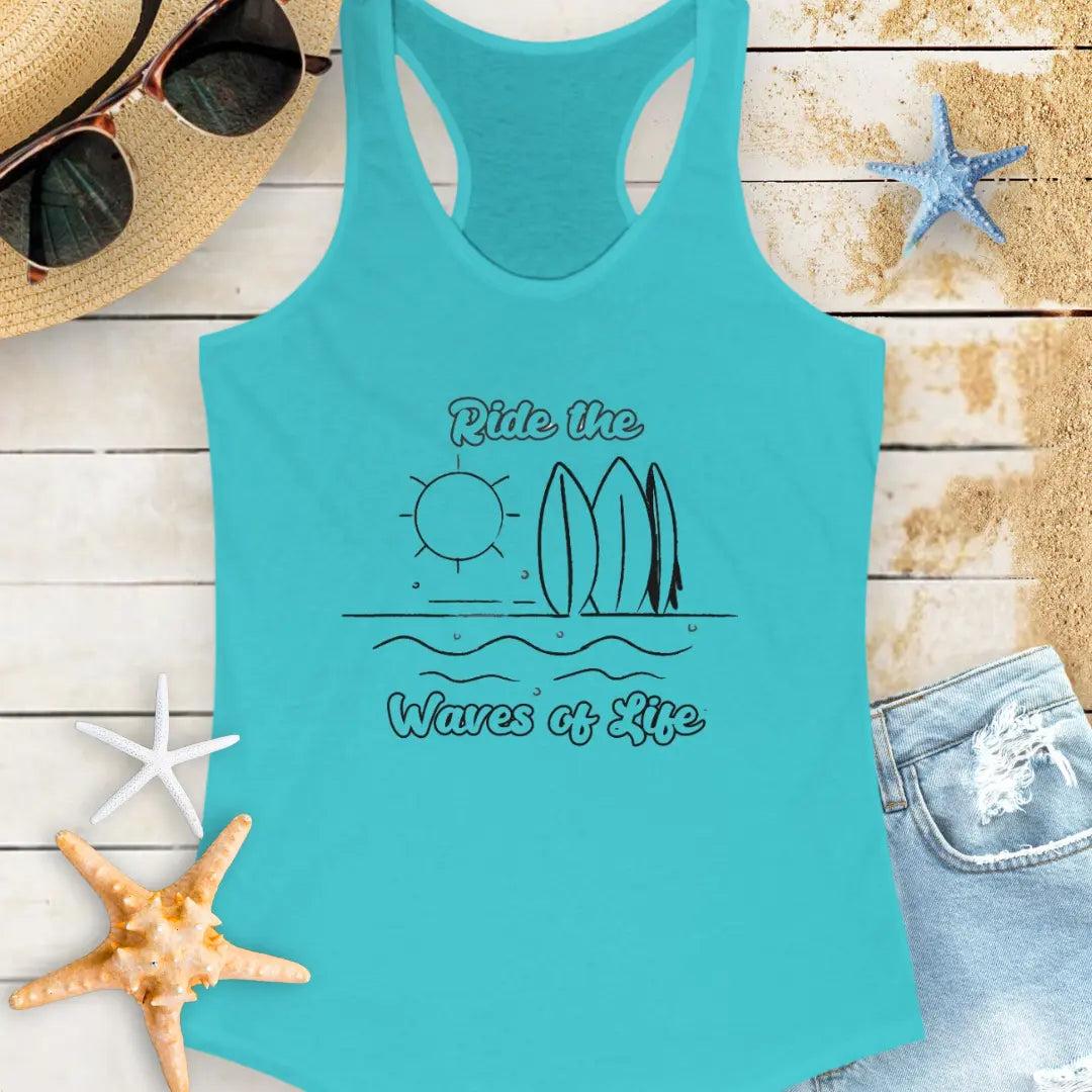 Ride the Waves of Life Surf Tank Top Tank Top 2XL-Solid-Tahiti-Blue Everythings Beachy