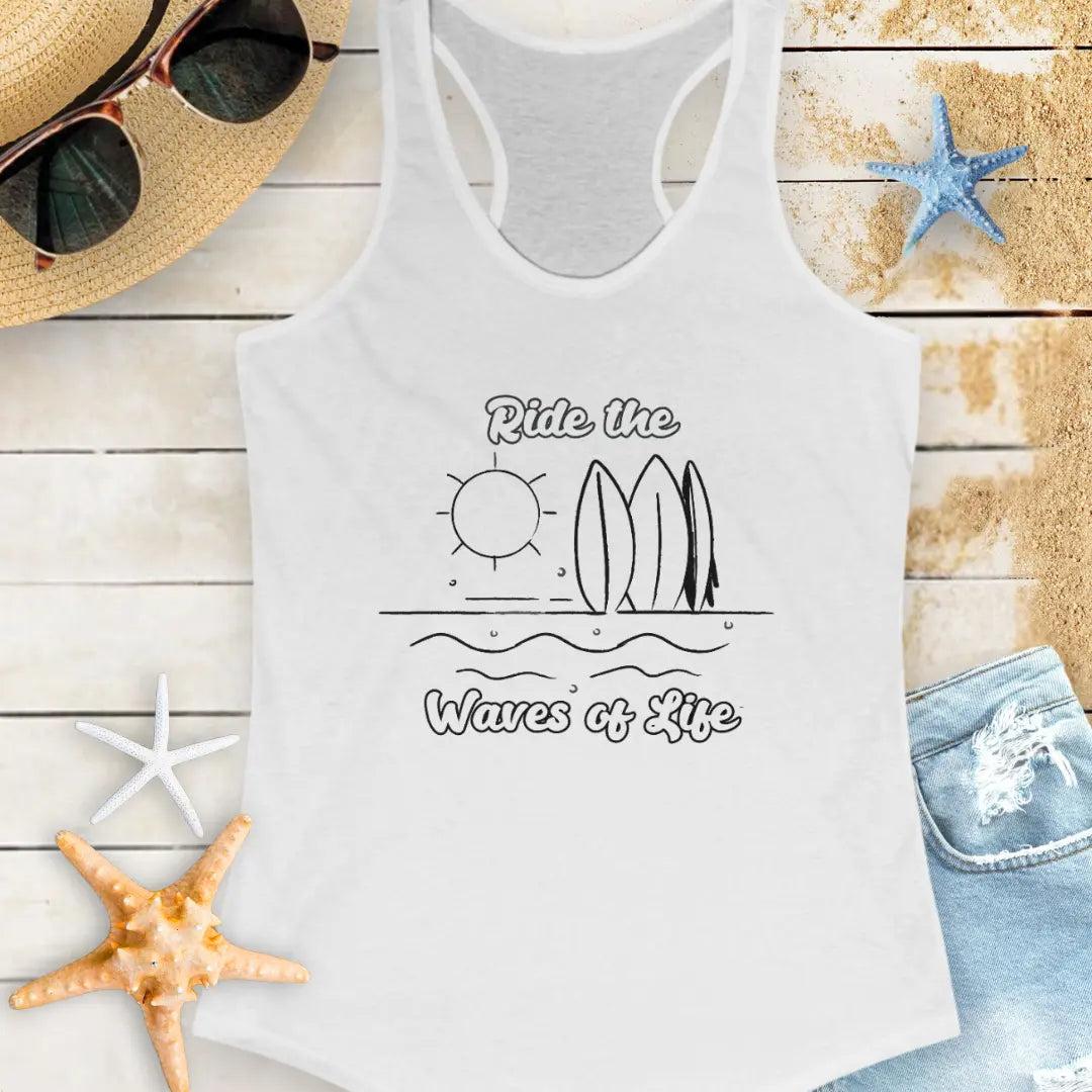 Ride the Waves of Life Surf Tank Top Tank Top 2XL-Solid-White Everythings Beachy