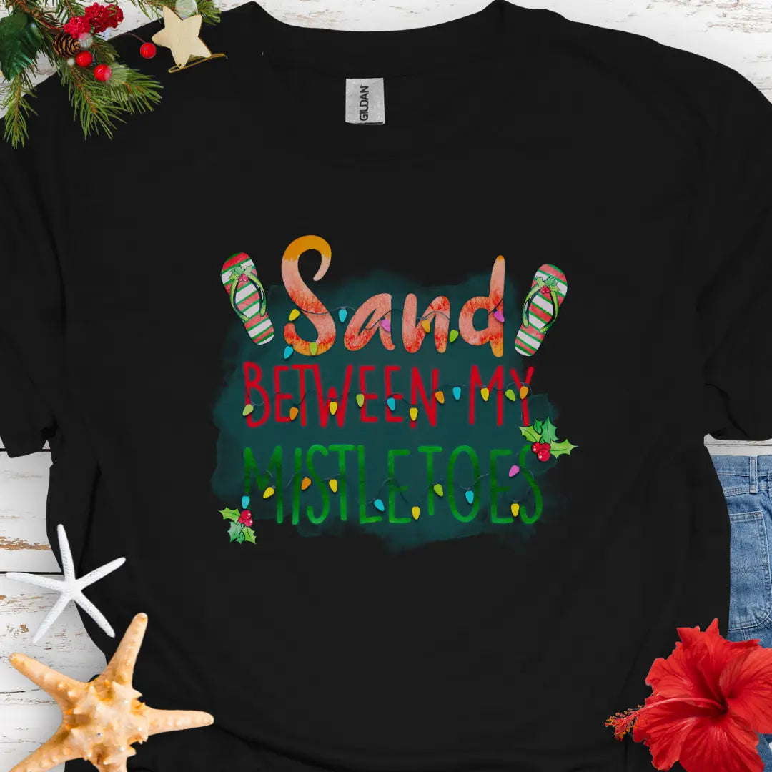 Sand Between Mistletoes T-Shirt T-Shirt Black-5XL Everythings Beachy