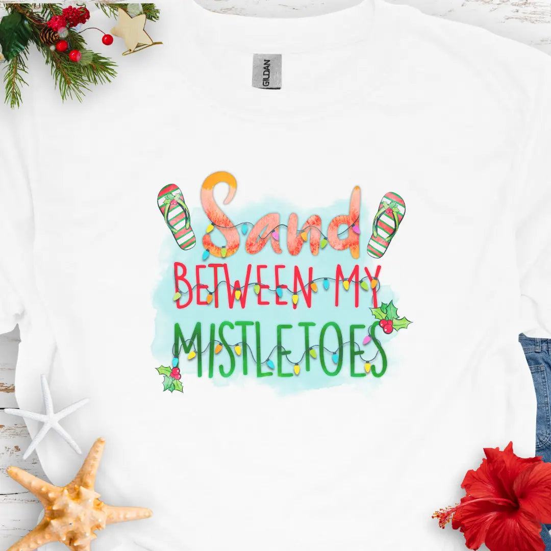 Sand Between Mistletoes T-Shirt T-Shirt White-5XL Everythings Beachy