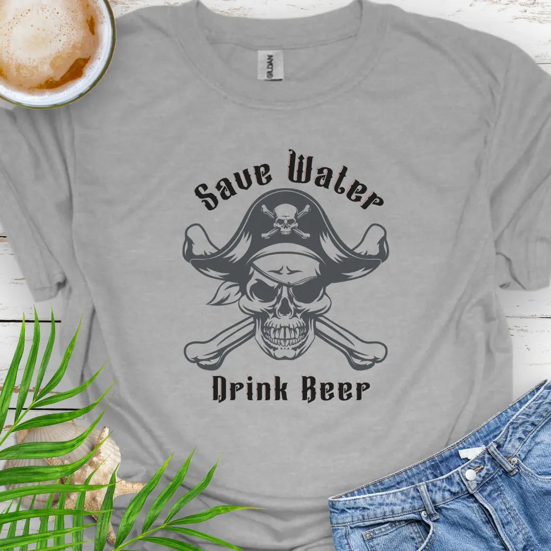 Sport Gray with Pirate and text Save Water Drink Beer.