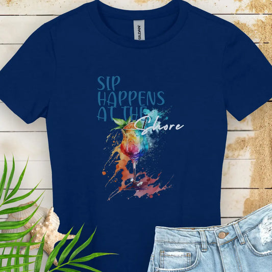 Sips Happen Women's T-shirt  T-Shirt Navy-2XL Everythings Beachy