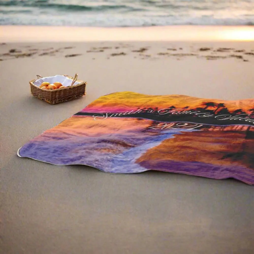 Sunset Family Vacation Personalized Beach Blanket