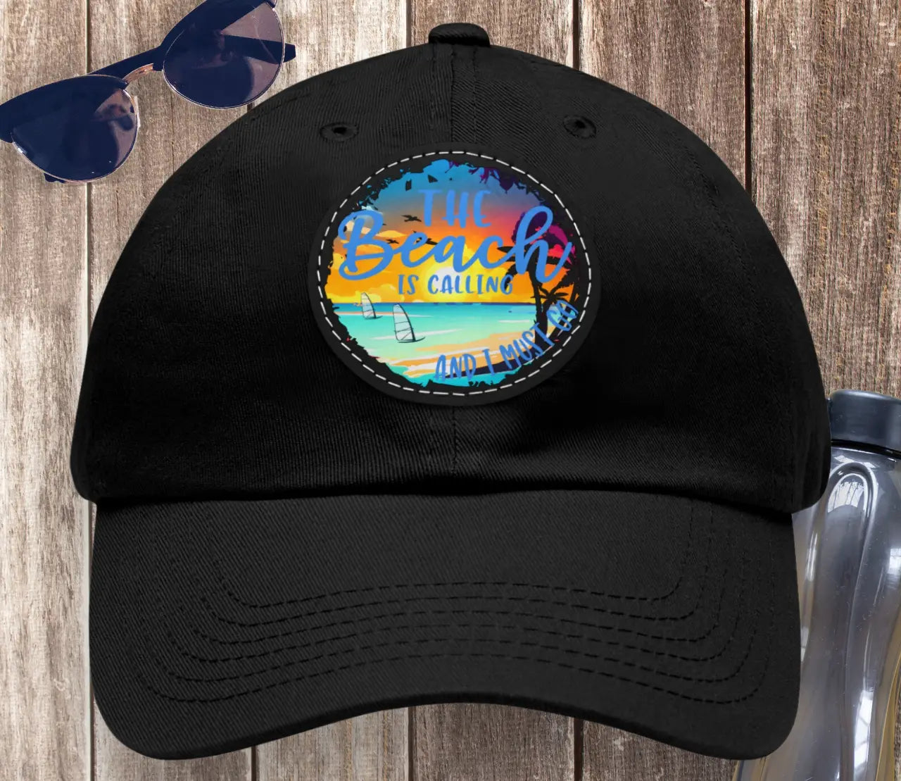 The Beach is Calling and I Must Go Curve-billed Hat Hats Black-Black-patch Everythings Beachy