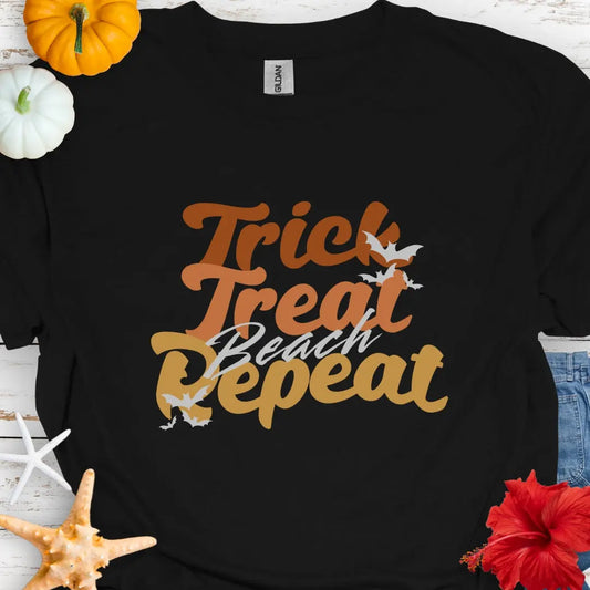 Trick Treat Beach Repeat Halloween T-Shirt  T-Shirt 5XL-Black Everythings Beachy