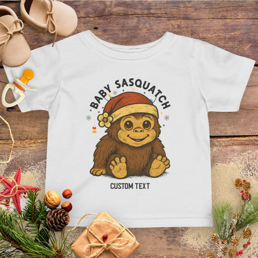 White t-shirt with 'Baby Sasquatch' design personalized.