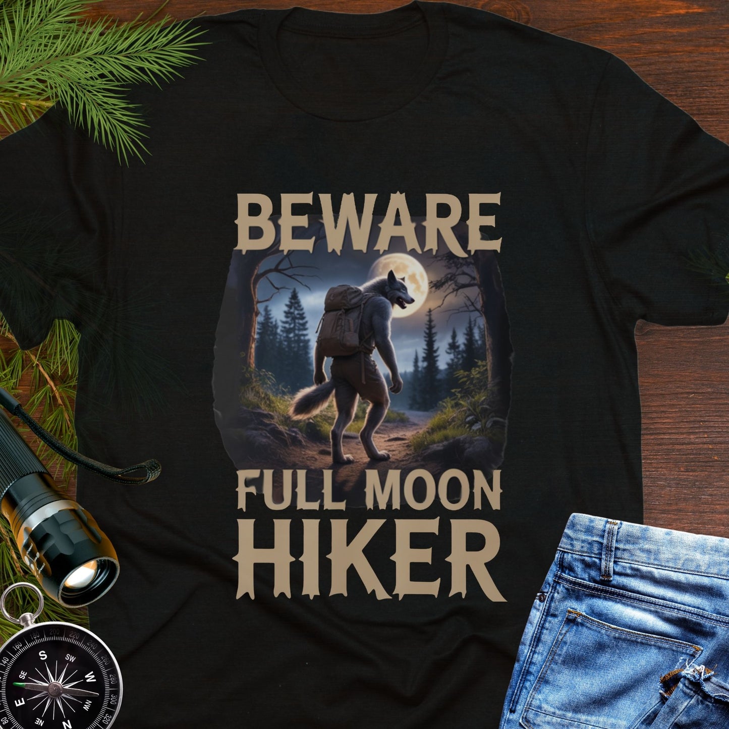 Beware Full Moon Hiker Werewolf T-Shirt