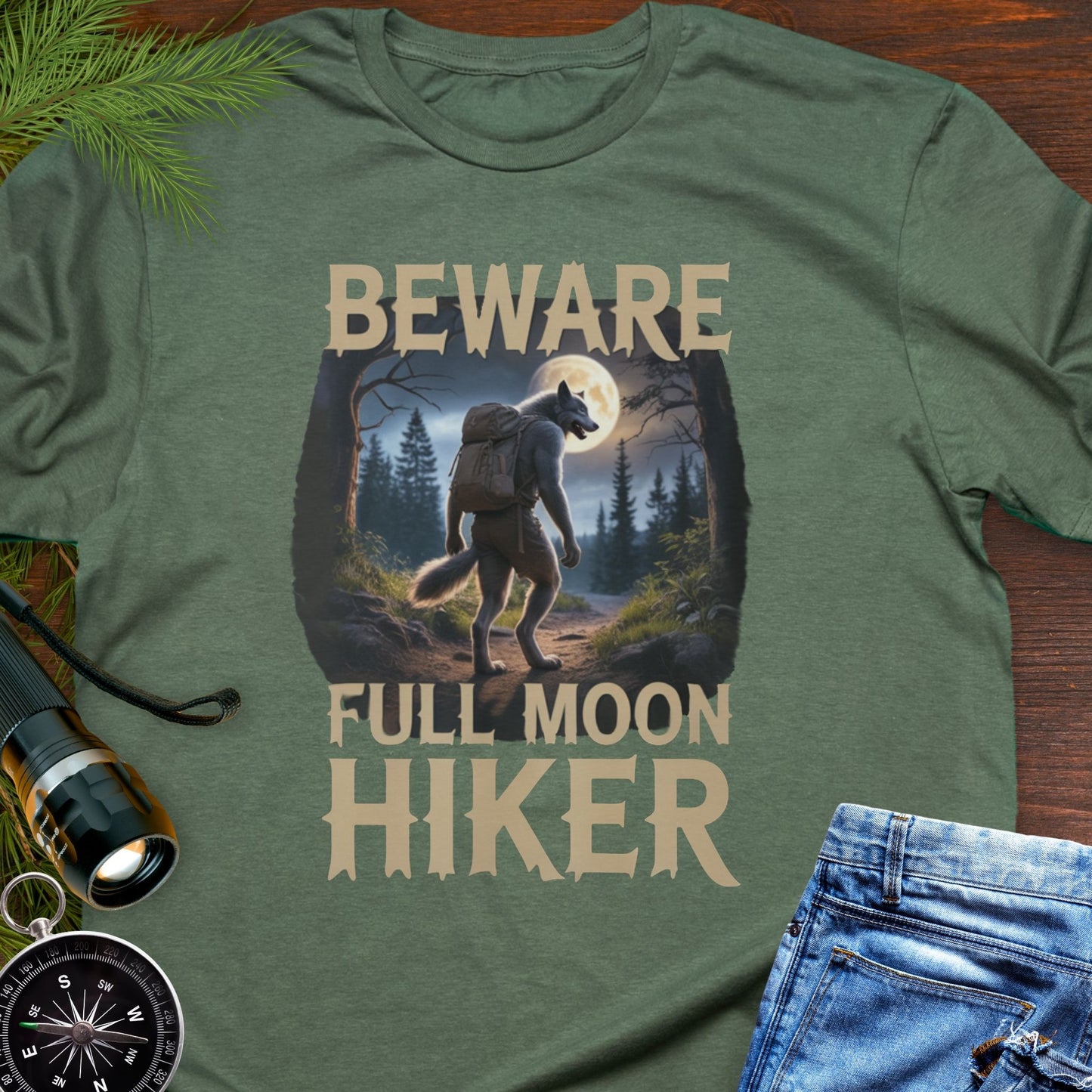 Beware Full Moon Hiker Werewolf T-Shirt