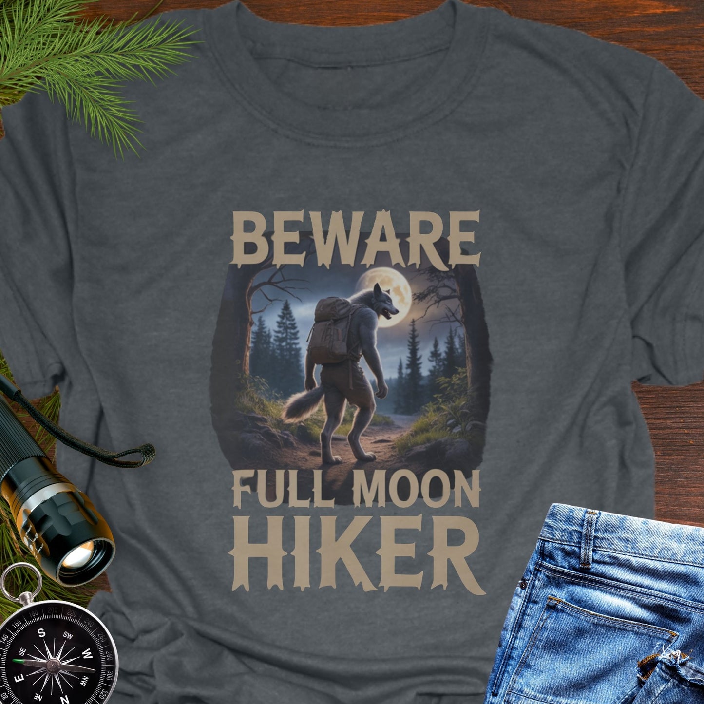 Beware Full Moon Hiker Werewolf T-Shirt