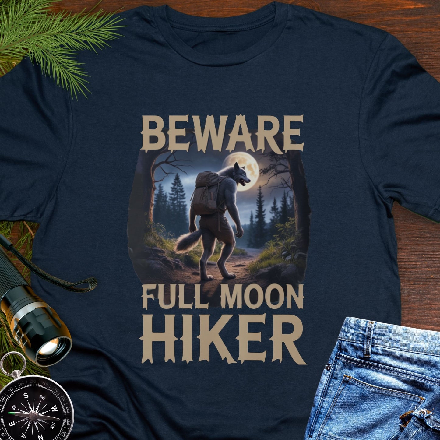 Beware Full Moon Hiker Werewolf T-Shirt