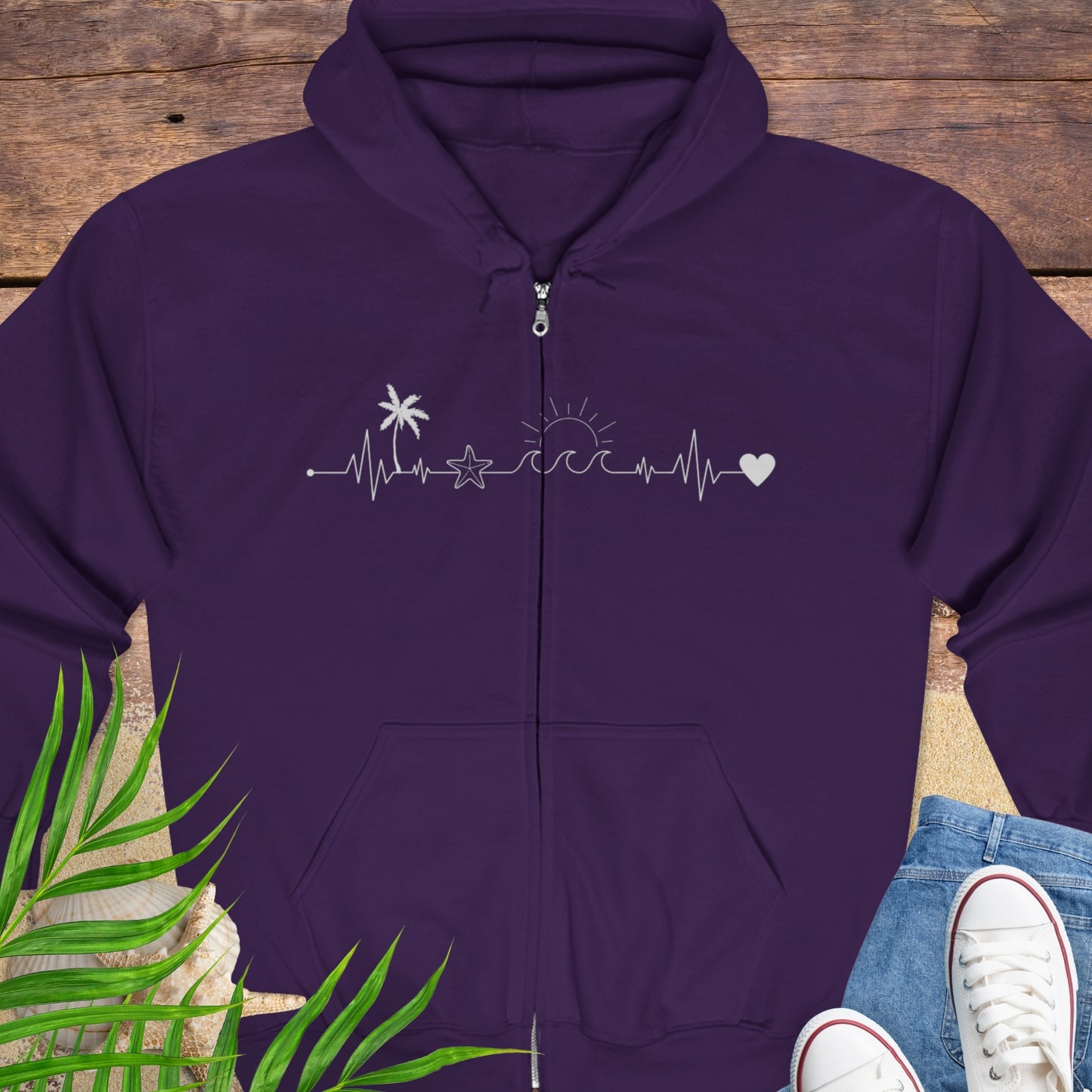 Beach Heartbeat Zip Hoodie