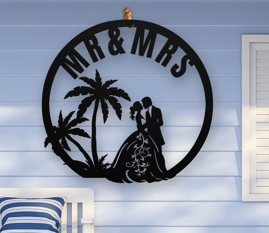 Mr. & Mrs. Beach Wedding Metal Wall Art