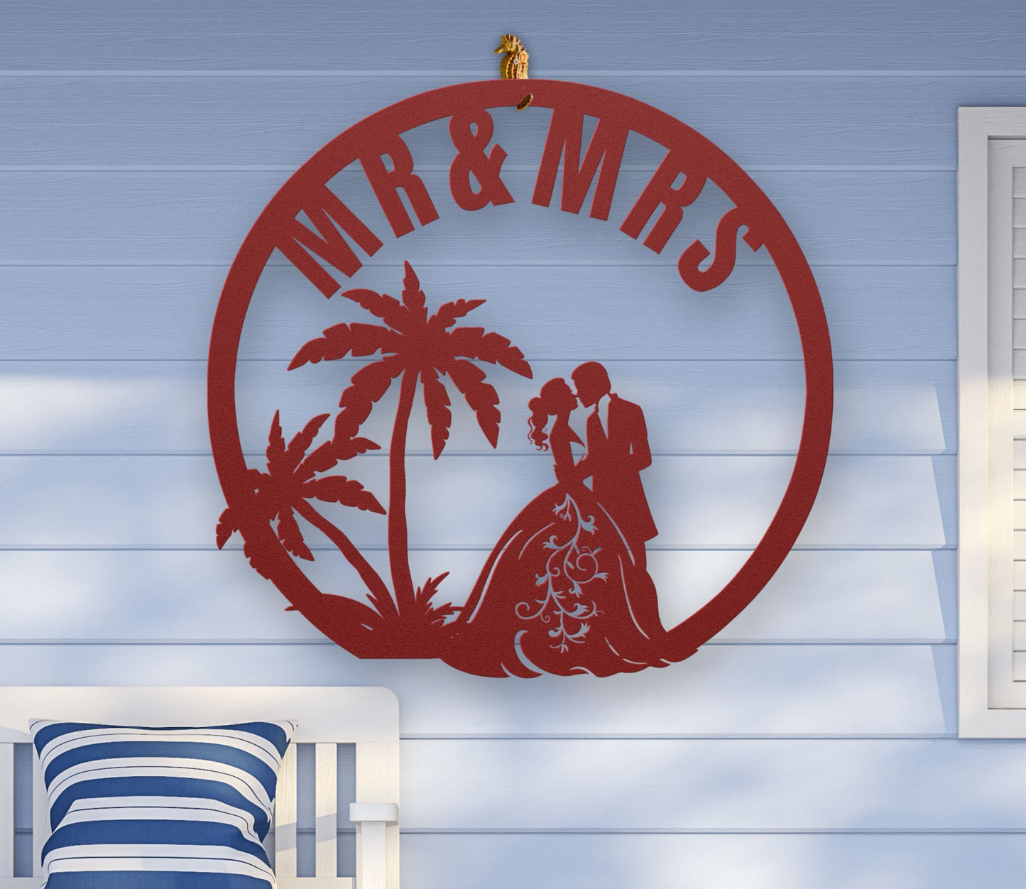 Mr. & Mrs. Beach Wedding Metal Wall Art